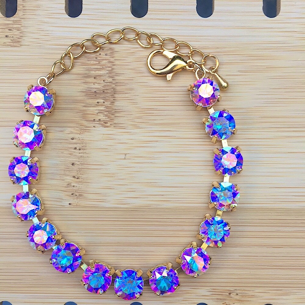 Aurora Borealis + Gold Crystal Tennis Bracelet - Picture 3 of 16